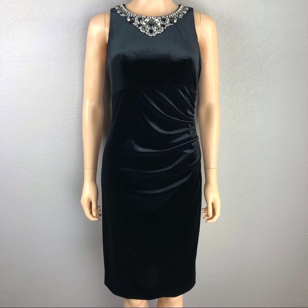 Eliza J Velvet Evening Dress Rhinestone Encrusted